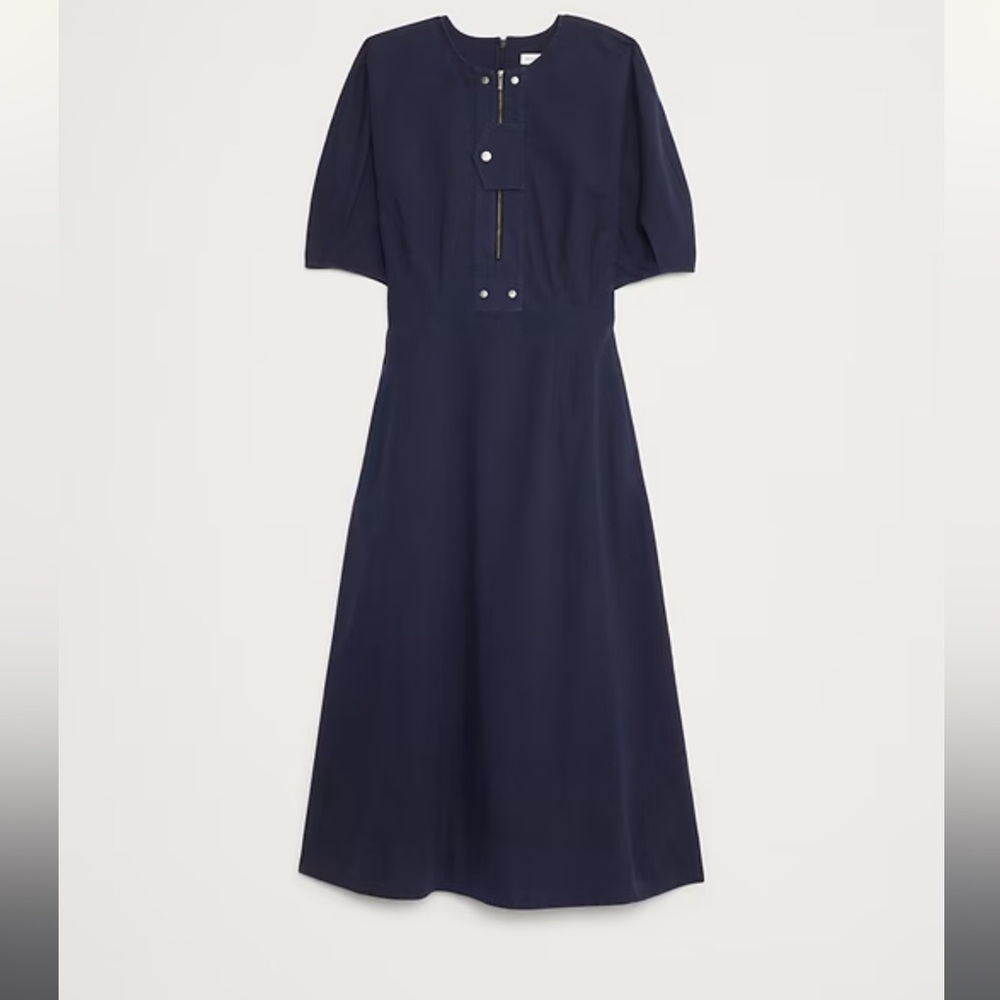 NWT! Banana Republic Stretch-Column Twill Utility Midi Dress medium m navy blue - Picture 5 of 7